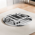 Silver Trendy Round Table with No Seating, Eased Edge, Stainless Alloy Cover