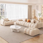 Trendy Beige Solid Color Floor Sofa/Loveseat/Single Sofa 6-Seater /4-seater/Seats 3 with Arm & 2 Pillows, Stain Resistant