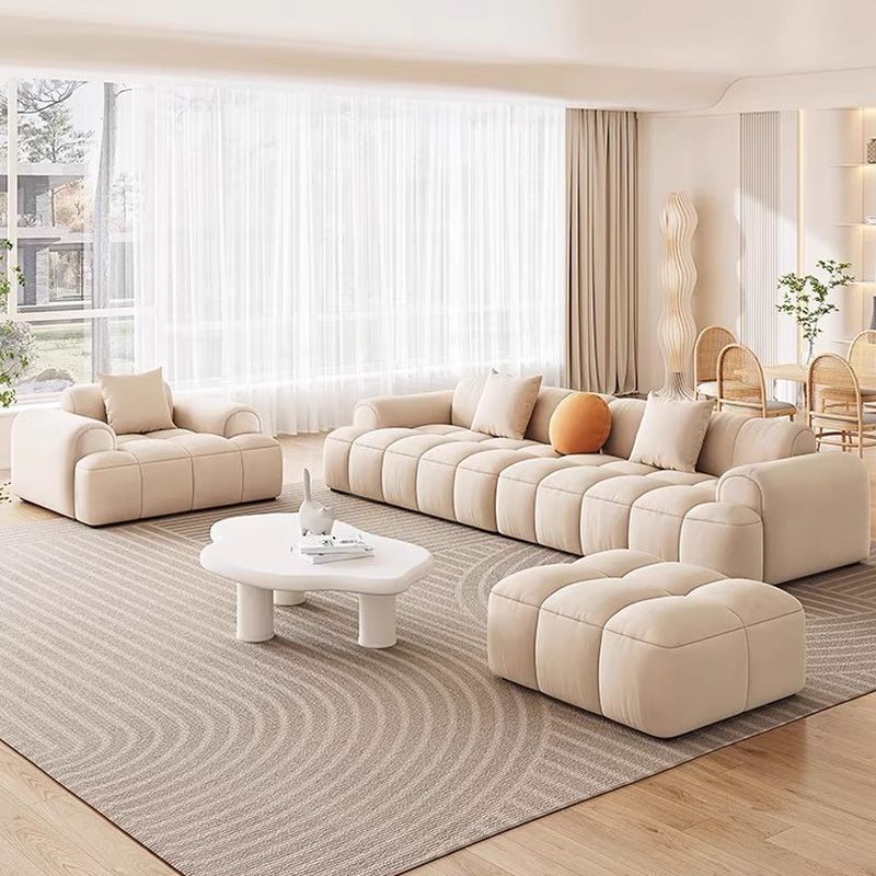 Trendy Beige Solid Color Floor Sofa/Loveseat/Single Sofa 6-Seater /4-seater/Seats 3 with Arm & 2 Pillows, Stain Resistant