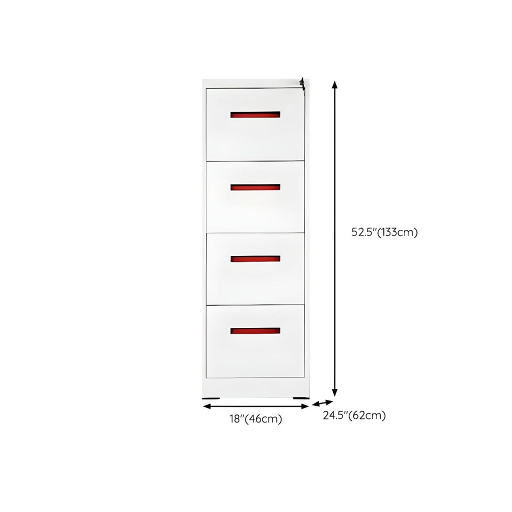 Modern Steel Vertical Filing Cabinet with Lock, Drawers & Self-Close Glides