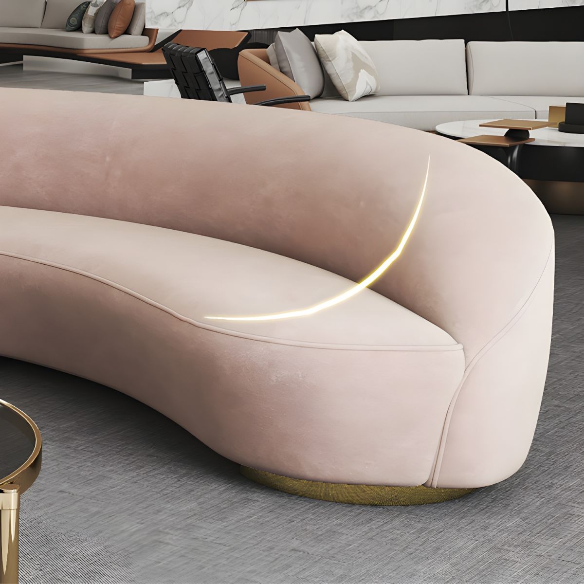 Scandinavian Cushions Tuxedo Arm Curved Living Room Fabric Settee