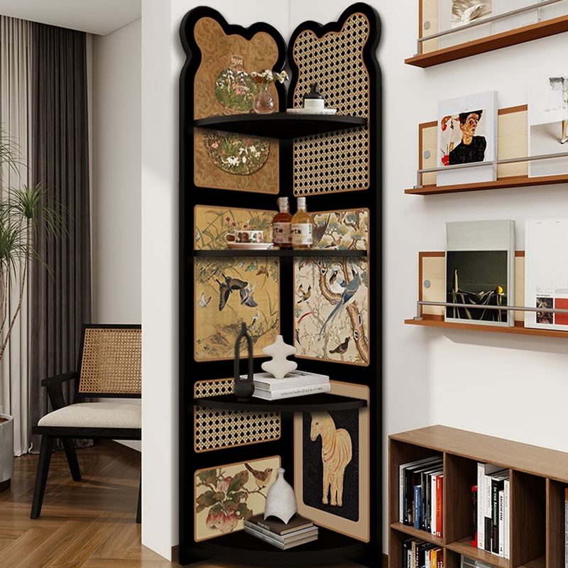 Modern Simple Style Nook Decorative Cabinet with 3/4 Exterior Shelves, Lumber Countertop in Matte Black