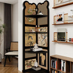 Modern Simple Style Nook Decorative Cabinet with 3/4 Exterior Shelves, Lumber Countertop in Matte Black