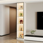 Elegant Glass Display Cabinet with Wood and Lighting Included