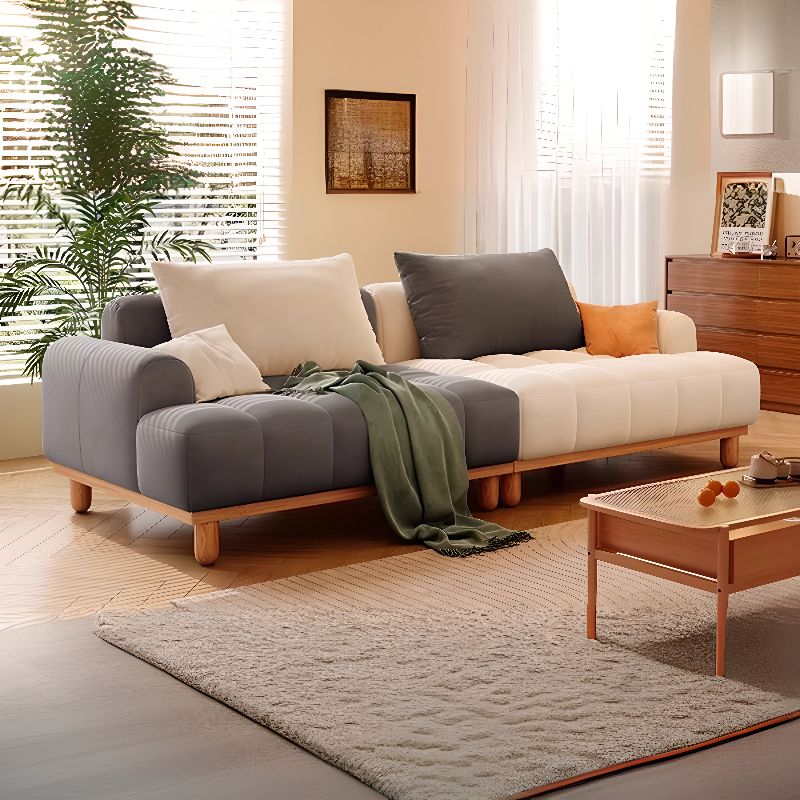 Stylish Flannel Standard Sofa in Dove Grey/Sage/Amber Color with Armrest