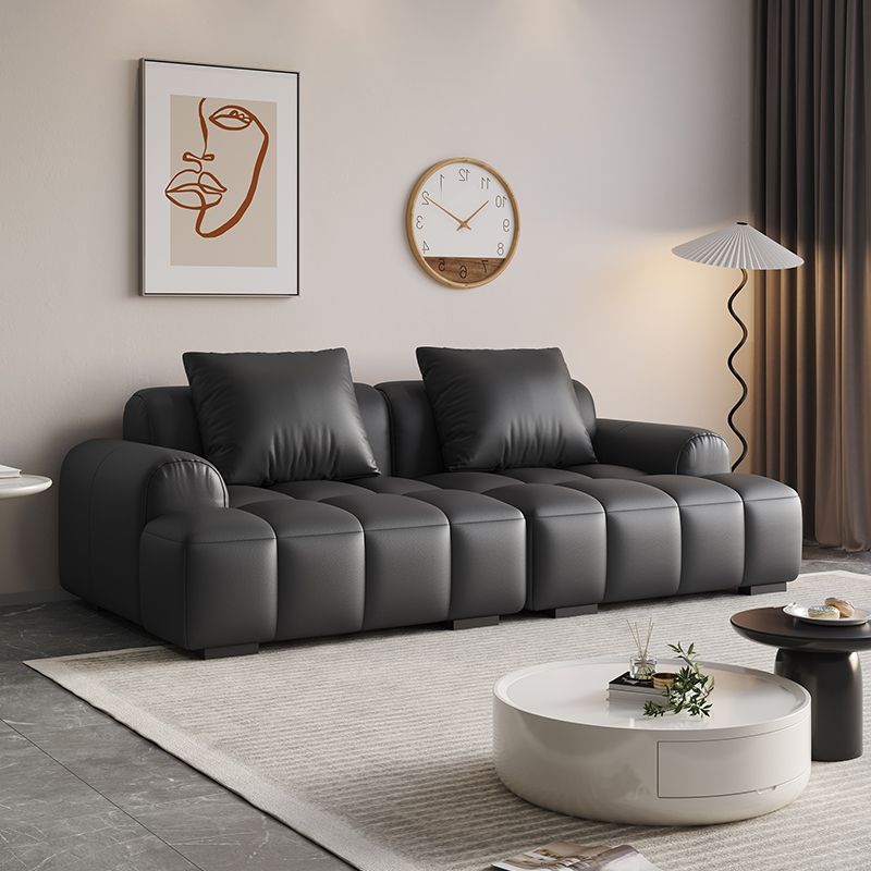 Modish Solid Color Stain Resistant Standard Sofa/Loveseat in Dark Gray/White/Light Brown, 3-seater/5 Person/4-seater with 2 Pillows
