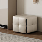 Modish Rectangle/Square Solid Color Standard Ottoman in Genuine Leather with Grey/Chalk/Caramel Upholstery and Button-tufted Finish