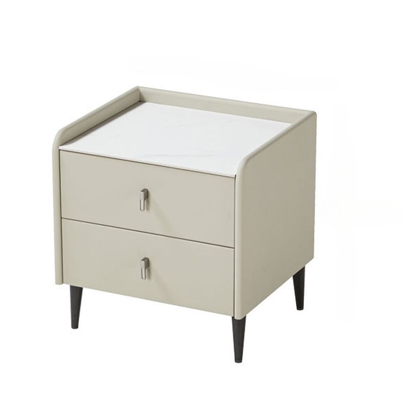 Modish Nightstand With Drawer Organization, 2 Drawers, Stone Countertop, and Leg