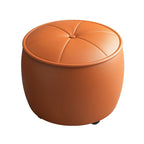 Modish Solid Color Accent Stool in Repose Gray/Green/Beige with Drum Base, Button-tufted Upholstered Seat