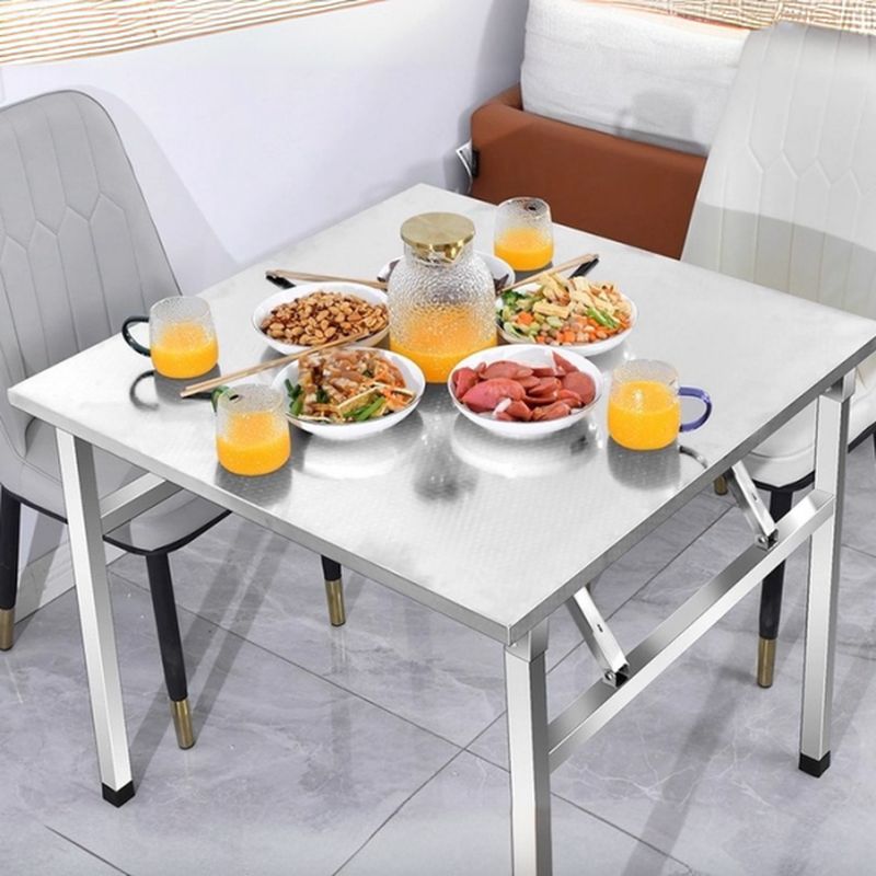 Stainless Steel Trendy Square Foldable Banquet Table, Non-adjustable Height, Scratch-shielded Stainless Alloy Top
