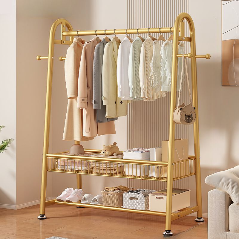 Contemporary/Art Deco Coat Rack with Receptacle Storage, 2 Shelves, Alloy Frame, Metal Hook, and Shoe Storage