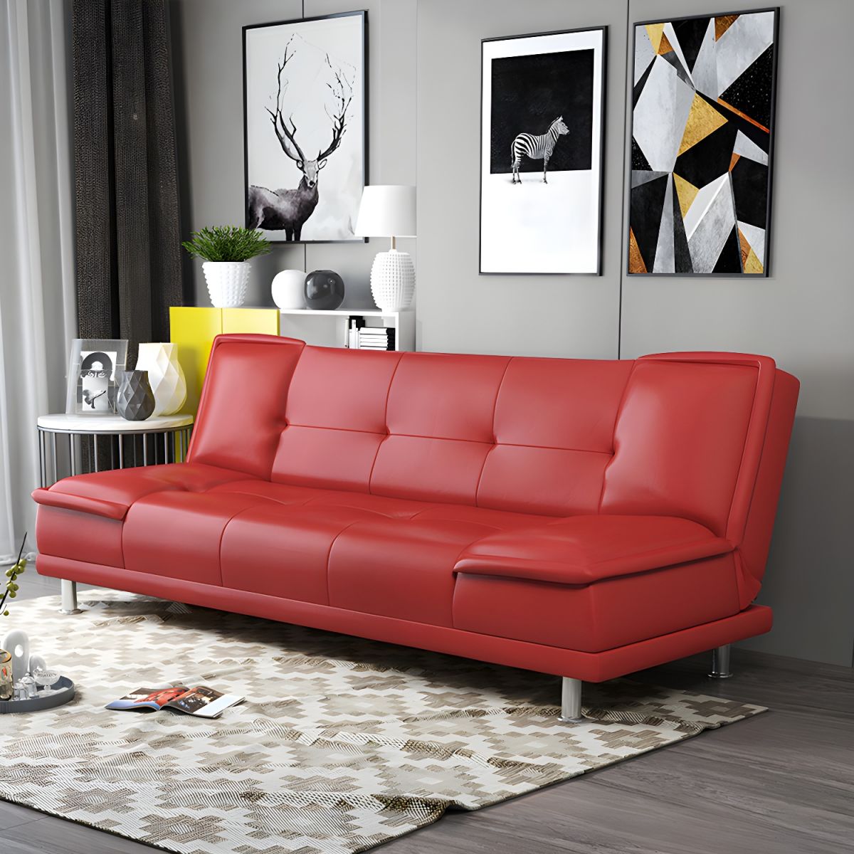 Armless Cotton Blend and Leather Convertible Contemporary Sofa Bed