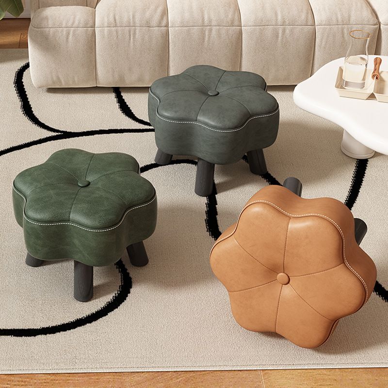 Trendy Unique Solid Color Standard Ottoman in Leatherette with Dove Grey/Green/Cream Upholstery and Button-tufted Design