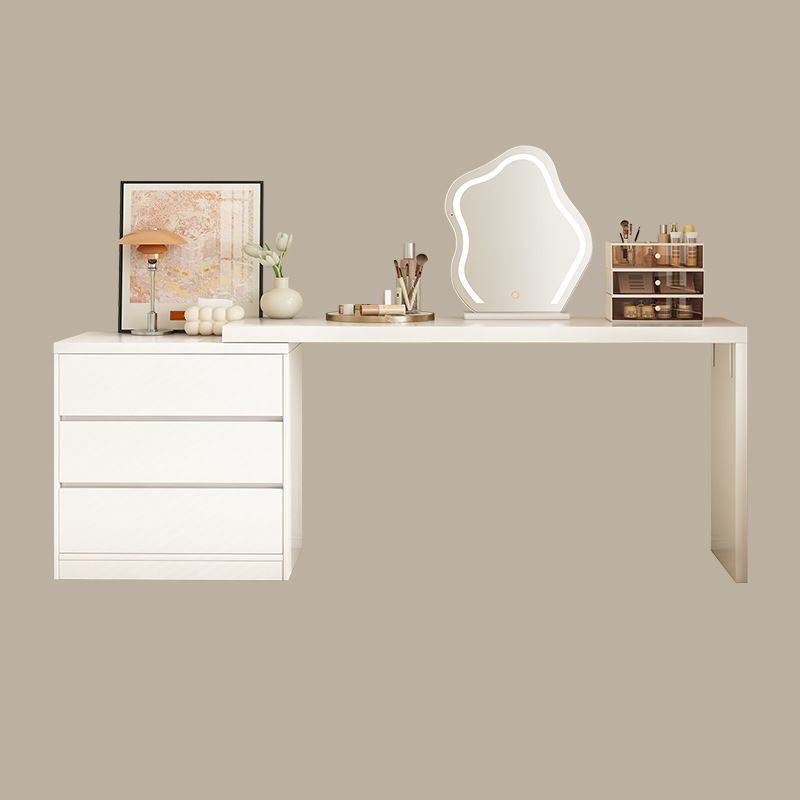 Modish Large Vanity Set with Reclaimed Wood Table Top, White Chair, and 3 Drawers
