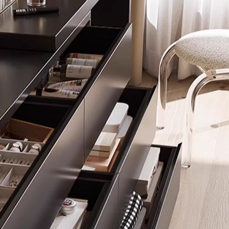 Modish Large Vanity Set with Laminate Table Top, White Chair, and 6 Drawers