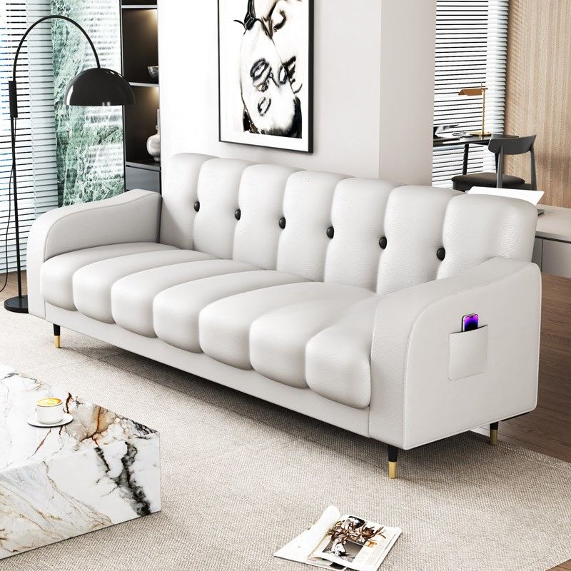 Contemporary Modern Solid Color Scratch-durable Convertible Sofa in Pu Leather with Midnight Black/Gray/White Upholstery, Seats 3/2-seater, with Receptacle Storage
