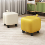 Trendy Square Solid Color Standard Ottoman in Slate Blue/Amber Color/Cream with Natural Wood Frame