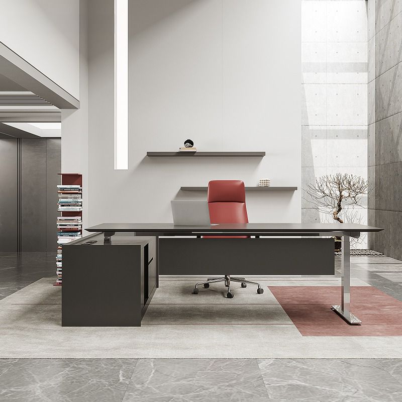 3 Drawers, 1 Cabinet, 1 Shelf, T-Shape Base, Matte Black, Self-supporting, Built-in Outlet, Programmable Memory Controller