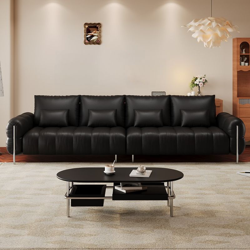Drawing Room Standard Sofa in Light Gray/White/Light Brown with Armrest and 4 Pillows