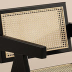 Modish Drawing Room Arm Chair with Ventilated Back, Upholstered Seat, Arms, and Natural Wood Legs