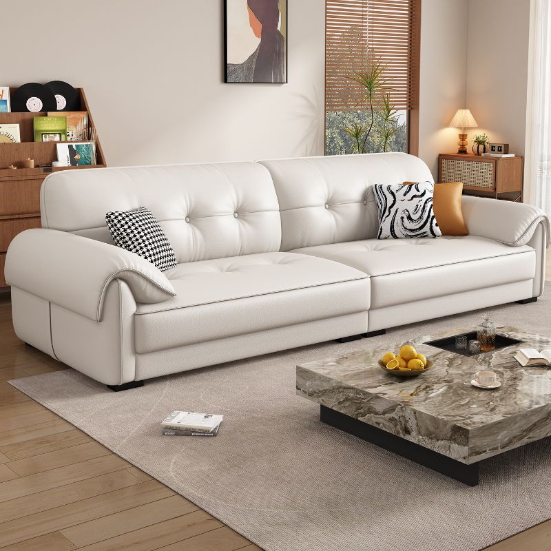 Contemporary Modern Solid Color Water Resistant Standard Sofa in Off-White for 4-seater/3 with 3 Pillows