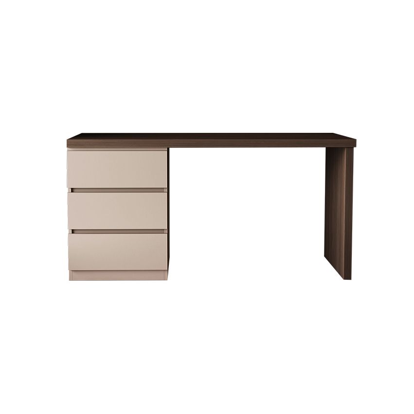 Trendy Rectangular Laminate Writing Table in Midnight Black/Auburn/Cream with Drawers and Reversible Corner