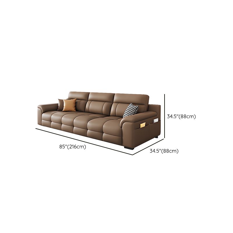 Contemporary Modern Solid Color Water Resistant Standard Sofa in Light Brown, 4-seater with 2 Pillows