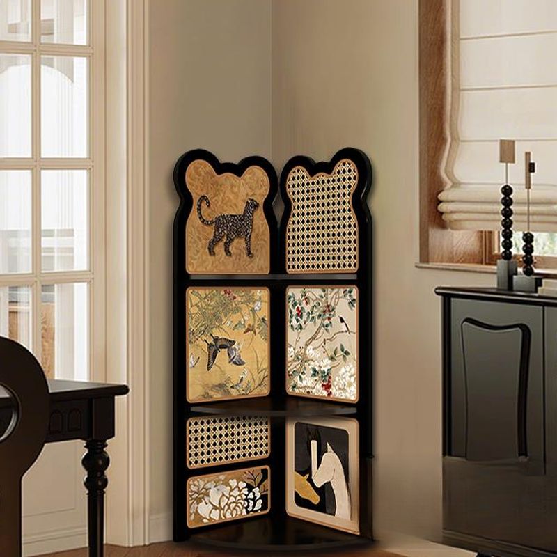 Modern Simple Style Nook Decorative Cabinet with 3/4 Exterior Shelves, Lumber Countertop in Matte Black