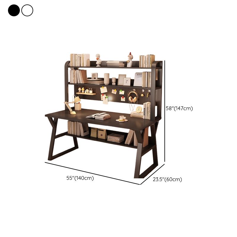Writing Desk with Storage, Abrasion Resistance, Sleigh Base with Exterior Shelf in Ink/Chalk/Natural, Unattached Hutch Option