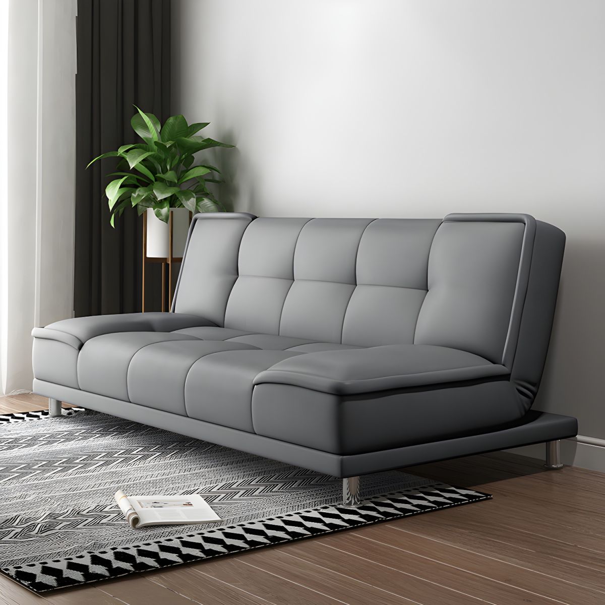 Armless Cotton Blend and Leather Convertible Contemporary Sofa Bed