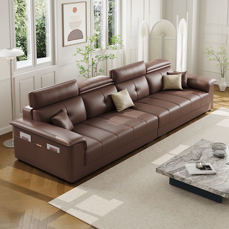 Modish Scratch-immune Standard Sofa/Single Sofa in Auburn with 4-seater/5 Person/6-Seater Capacity, Receptacle Storage, Pillow Top Arm, and 4 Pillows/3 Pillows
