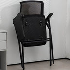 Modern Portable Glossy Black Metal Training Chair/Side Chair with Support Rail, 1 Piece, Adapted for Tile Flooring