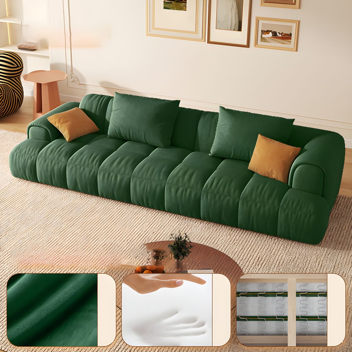 Scandinavian Recessed Arm Sofa 28.7" H Blocks Sofa with Pillows