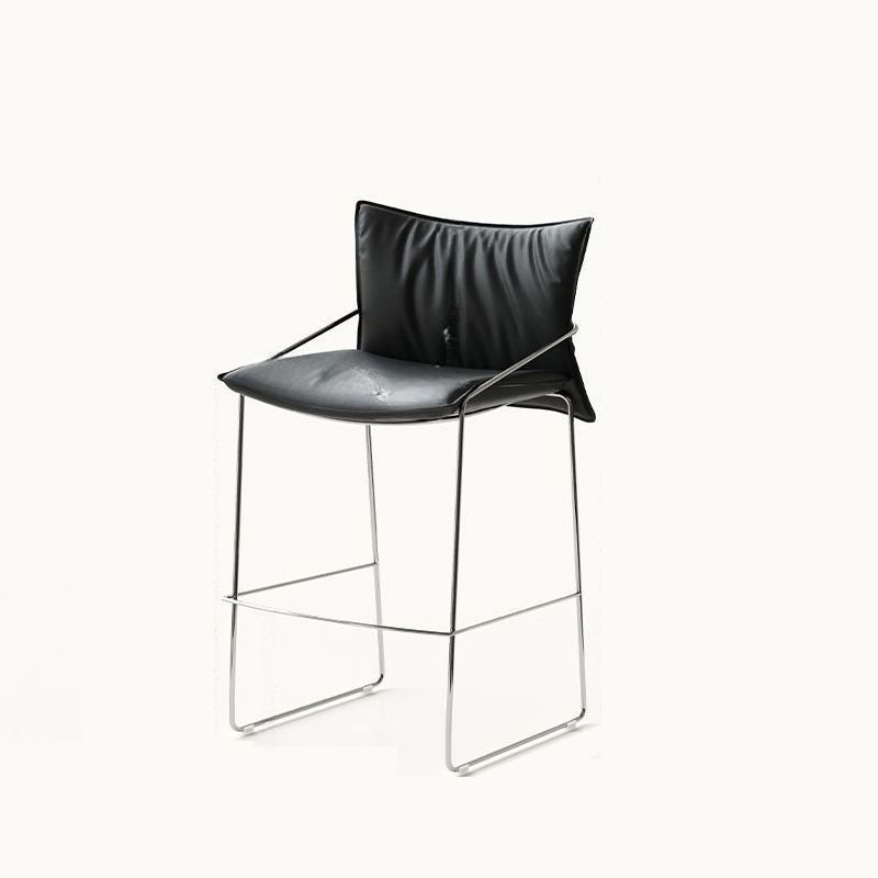 Casual Rawhide Bar Stools in Midnight Black/Navy Blue/Cognac with Back and Rectangle Seat Featuring Leg Rest