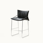 Casual Rawhide Bar Stools in Midnight Black/Navy Blue/Cognac with Back and Rectangle Seat Featuring Leg Rest