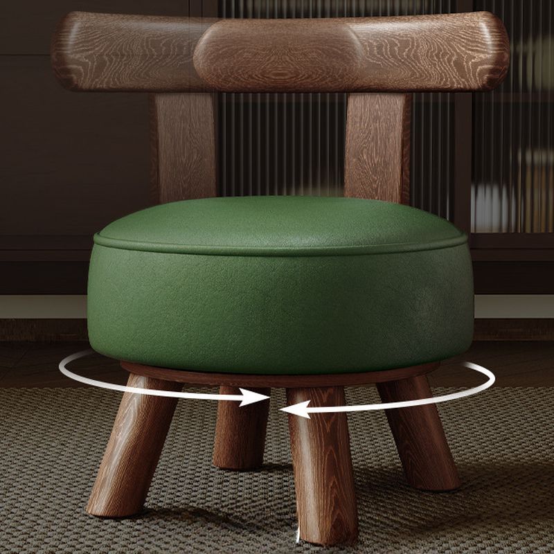 Casual Circular-shaped Solid Color Standard Ottoman in Pleather with Chalk/Jade Green Upholstery