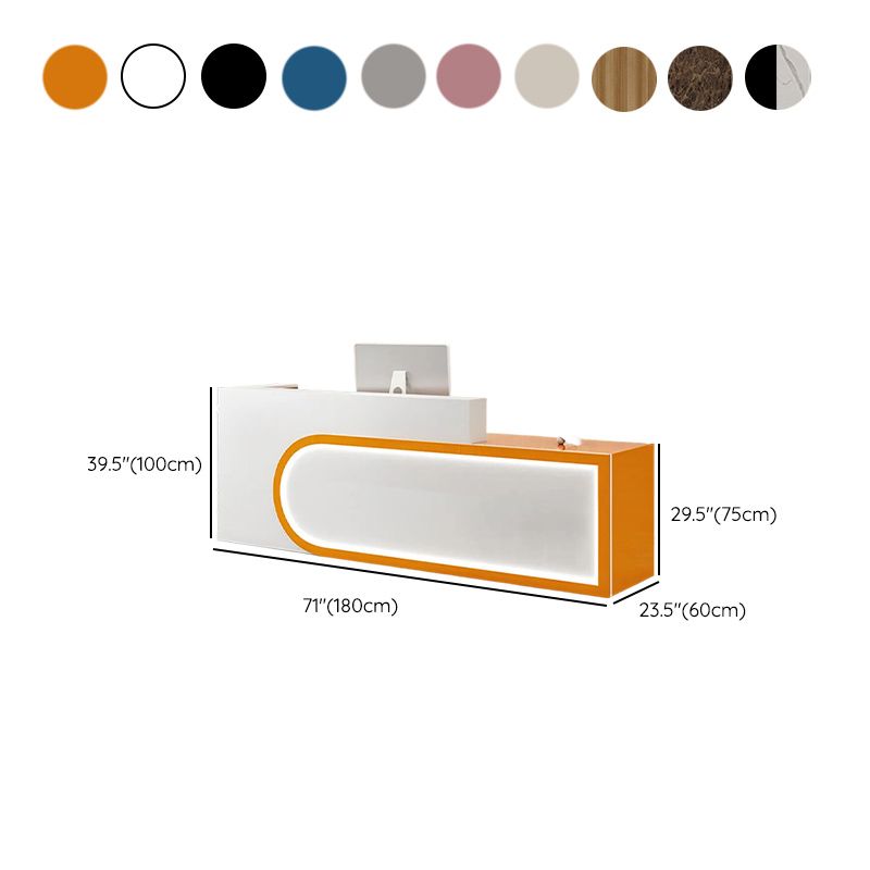 Rectangular Beige/Orange/Pink Manufactured Wood Top Reception Desk with Hutch, Keyboard Tray and Cable Management