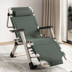 Solid Color/Striped Arm Recliner in Jade Green/Tan with Space-saving Alloy Frame, Standard Base, Locking Back Angle, and Removable Back