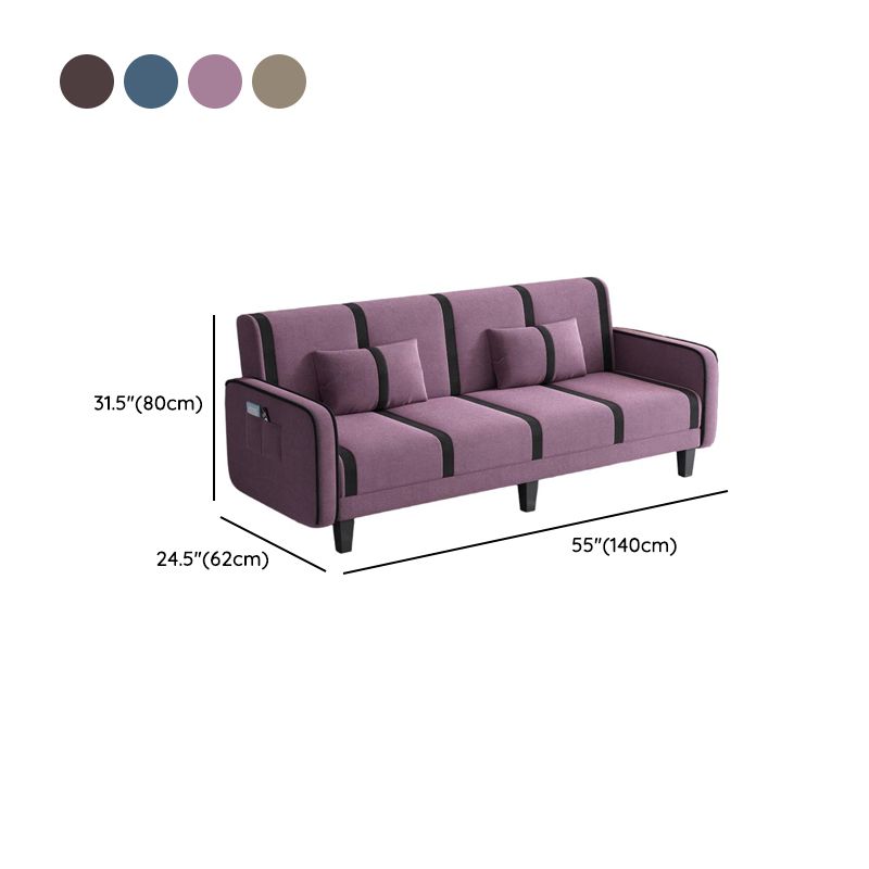 Trendy Solid Color Stain Resistant Standard Sofa/Loveseat in Dark Gray/Cerulean/Light Brown with Arm, Seats 3/2 People, and 2 Pillows