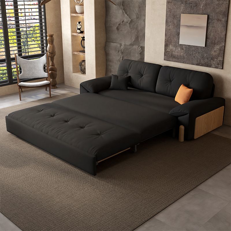 Futon Day Bed with Tufted Back in Midnight Black and Receptacle Storage