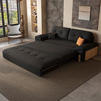 Futon Day Bed with Tufted Back in Midnight Black and Receptacle Storage