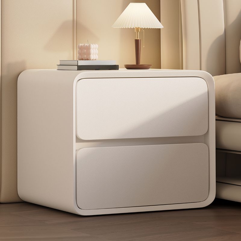 Modish Curved Nightstand with Pleather Countertop