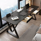 Easy Assembly Heat Resistant Writing Desk with 2 Drawers and Sleigh Base in Glossy Black Slate