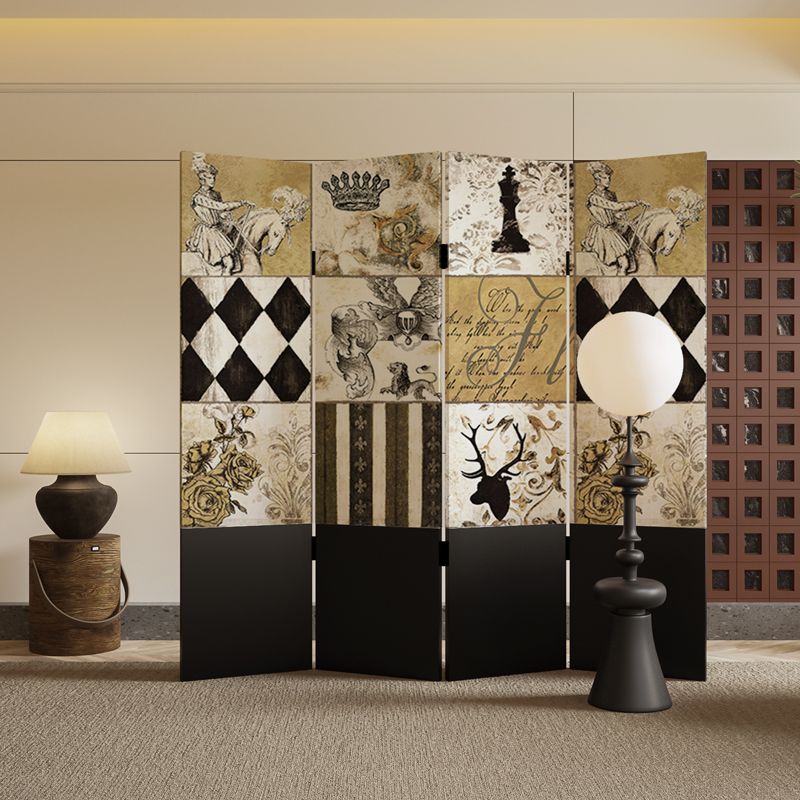 Multicolor Opaque Fold-up Screen Divider with Natural Wood Frame, 3/4 Panels, Double Sided Print, and Independent Design