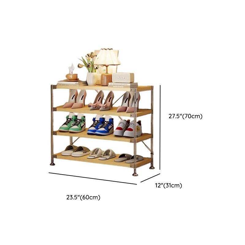 Art Deco Solid Wood Rectangle Shoe Rack with Nature Finish and Adjustable Shelves for 11-20 Pairs in Drawing Room