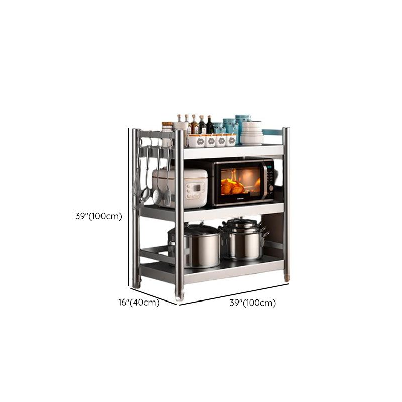 Metallic Minimalist Food Rack with Shelves in Stainless Steel, Detached Installation