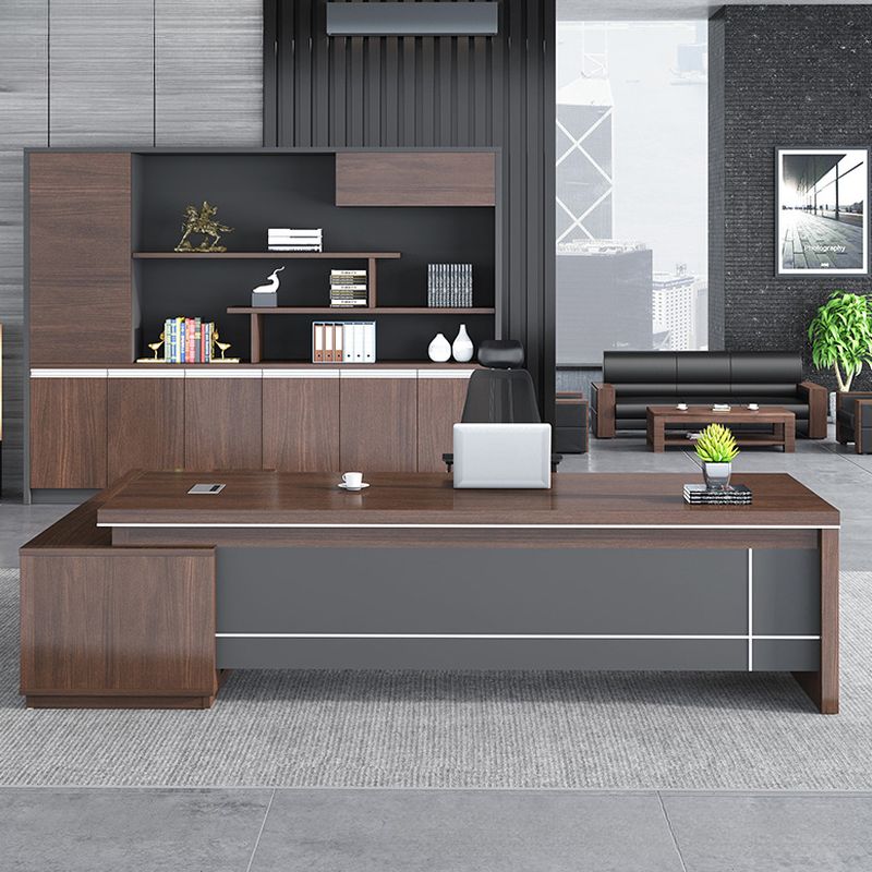 Office Desk with Watertight Durability, 2 Drawers, Stump Base, Exterior Shelf, Cable Management, CPU Storage, and Front Splash