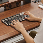 Minimalist Ergonomic Gaming Computer Desk with Sled Base and Independent Structure, Featuring Headphone Hook and Solid Wood Top