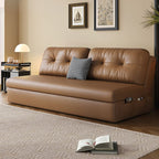 Cocoa Upholstered Futon Sofa Bed with Tufted Back & Repository