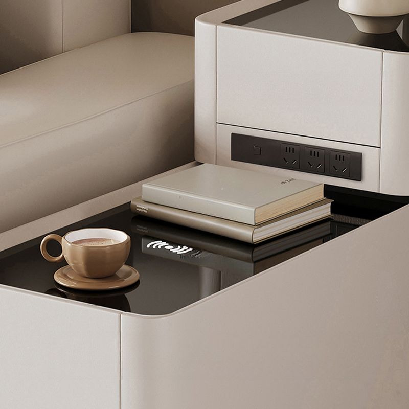 Block Base Gloss Finish Chairside Table with 3 Drawers